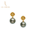 Elite Premium 18K Yellow Gold Tahiti Black Pearl Drop Earrings Real Diamonds AAAA Quality Jewelry Custom Personalized