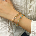 French Retro Jewelry Stainless Steel 18K Gold Plated Rhombus Oil Drip Zircon Hollow Open Bracelet Bangle