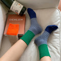 Fashion Women Color Matching Thick Line Socks Retro Solid Color College Midi Tube Knit Socks