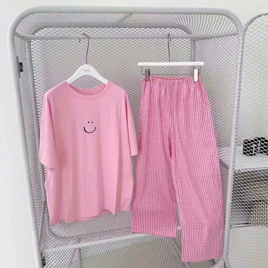 Wholesale Cheap Summer Homewear Women Pajama Cartoon Nightwear Soft Loungewear Short Sleeve 2 Piece Sleepwear Set