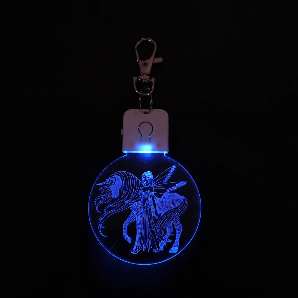 Unicorn Shape 7 Color Changeable RGB Led Keyring Light Small 3D Acrylic Lamps Gifts Keychain Led Light Acrylic