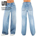 Liu Ming Custom Logo Hot Selling Women Casual High Waist Solid Color Loose Long Denim Jeans Pants