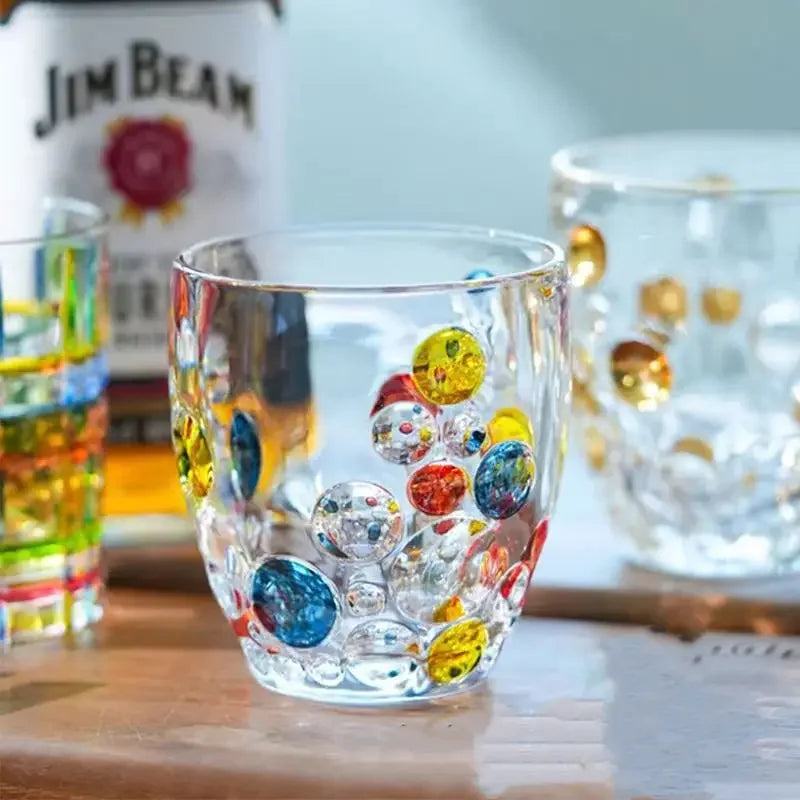 Factory Whole Sale Hand Painted Modern Bohemian Crystal Crafted Decorative 10 Oz DOF Glasses Set of 6