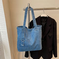 Retro Soft Denim Shoulder Bags for Women Large Capacity Solid Color Ladies Shopping Bag Casual Versatile Female Tote Handbag