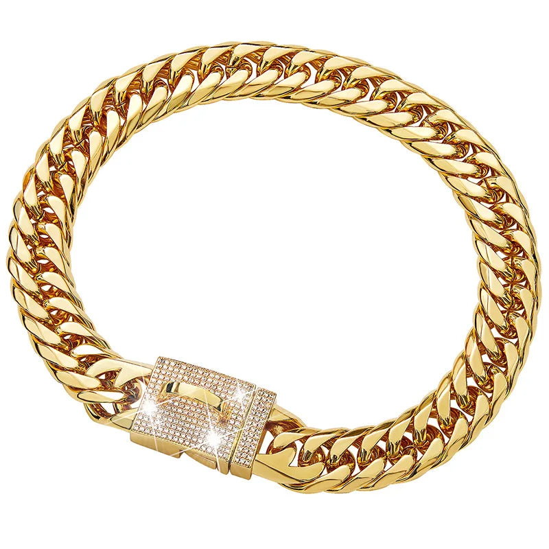 Custom 16MM Dog Collar 18K Gold Plated Luxury Zircon Diamond Pet Chains Necklace Personalized Gifts Engagements Parties