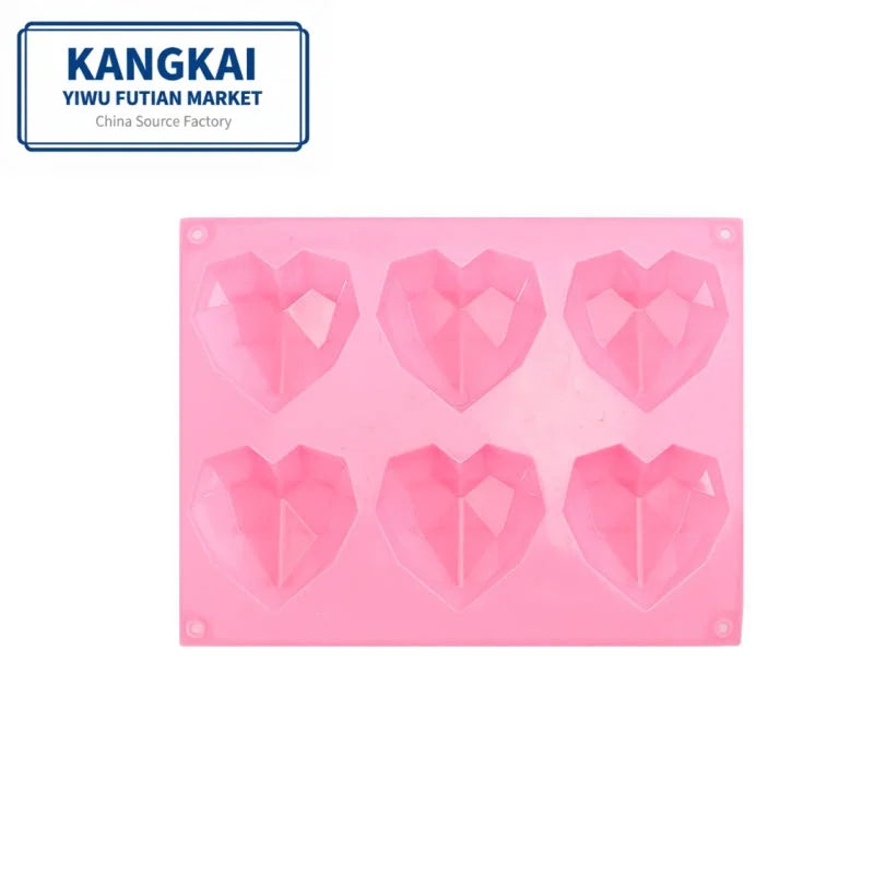 6 Hole Diamond Love Heart Shape Eco-Friendly Disposable LFGB Certified Mousse Cake Silicone Mould Food Grade Chocolate Dough