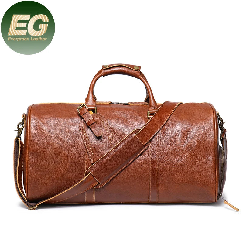 GA226 Large Capacity Inclined Shoulder Leisure Luggage Travel Bags for Men Luxury Designer Vegetable Tanned Genuine Leather Bag