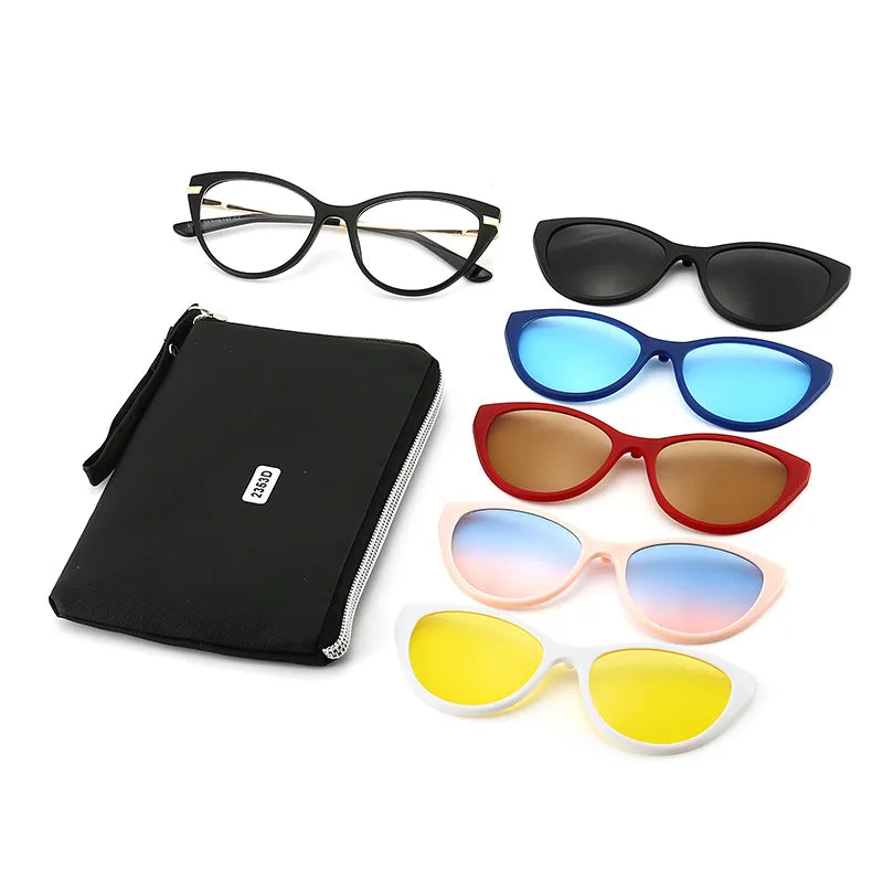 TR90 Optical Frame 5 in 1 Polarized Magnetic Glasses Clip on Glasses Ready Goods