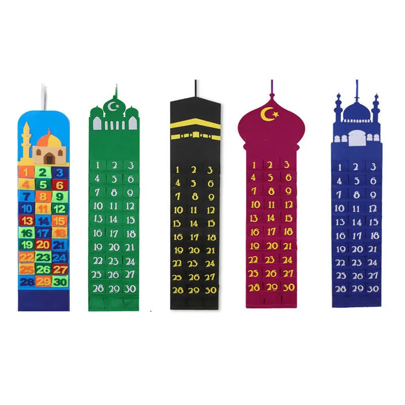Felt Cloth Hanging Ramadan Countdown Calendar with Start Moon Castle Children's Gift Party Supplies