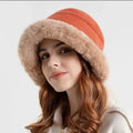 Women Soft Plush Bucket Hat Winter Thickened Wide Brim Warm Beanies Fluffy Fisherman Cap