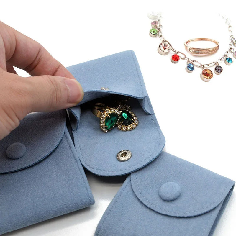 Organ Style Pearl Velvet Snap Button Bag Blue Pink Jewelry Envelope Pouches with Custom Logo