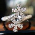 CAOSHI OEM Free Size Exquisite Double Flowers Finger Rings Simulation Diamond Silver Plated Zircon Opening Adjustable Ring Women
