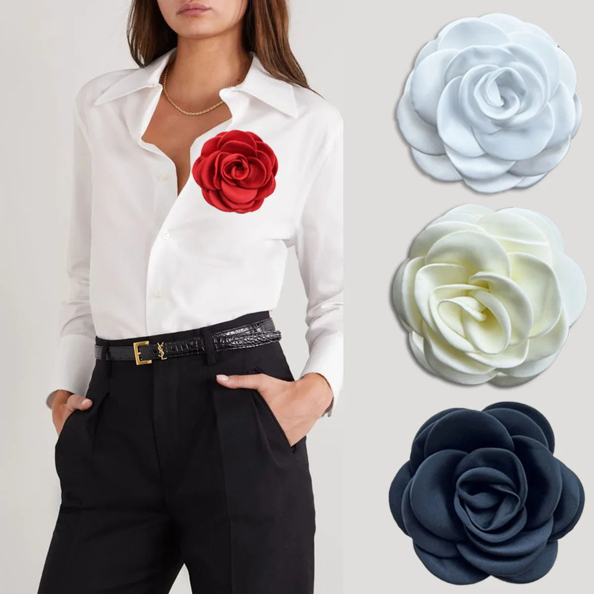 Europe and the United States New Color Flowers 10cm Brooch Camellia Pin Handmade Flower Brooch