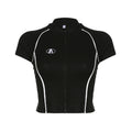 Custom Logo High Street Fashion Biker Zip up Short Sleeve Ribbing Women Crop Top T Shirt and Blouse