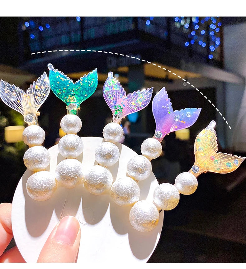 Mermaid Tail Pearls Hair Clips Colorful Mermaid Side Clip Accessories for Women Girls