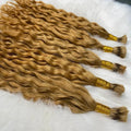 Human Hair Bulk Deep Wave Curly Hair Bundles  for Wigs Extensions  #4/27 Dark Brown Strawberry Blonde
