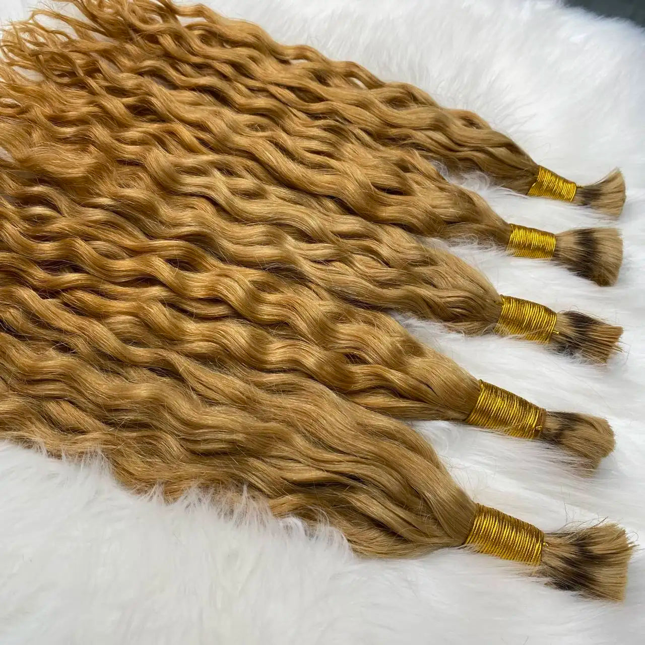 Human Hair Bulk Deep Wave Curly Hair Bundles  for Wigs Extensions  #4/27 Dark Brown Strawberry Blonde