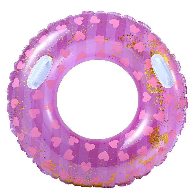New Design Sequins Purple Hearts Swim Ring with Handles Sequins Colorful Star Swim Ring with Handles Summer Party Swimming Ring