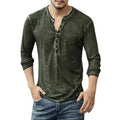 Fashion Men Tee Shirt V-neck Long Sleeve Tops Stylish Buttons T-shirt 2021 Autumn Casual Henley Shirt Solid Male Clothing