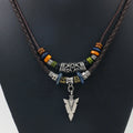 Ethnic Style Jewelry Leather Rope Wood Beaded Alloy Triangle Pendant Woven Necklace