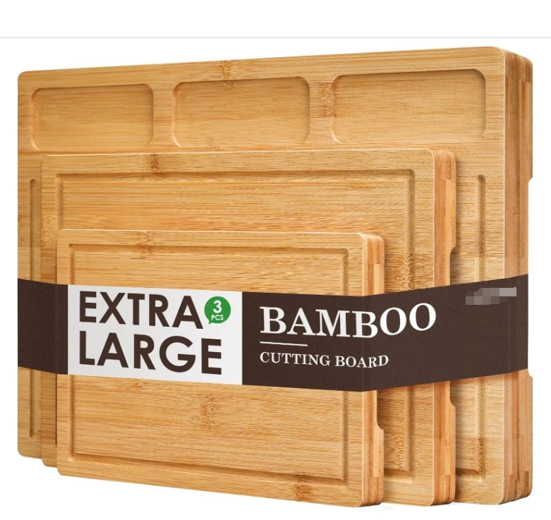 Bamboo Cutting Boards for Kitchen (Set of 3) Kitchen Chopping Board With 3 Built-In Compartments and Juice Groove