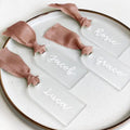 Factory Wholesale Modern Acrylic Seating Card Rose Ribbon Clear Customized Size Silk Screen Printed Place Cards Irregular Shape