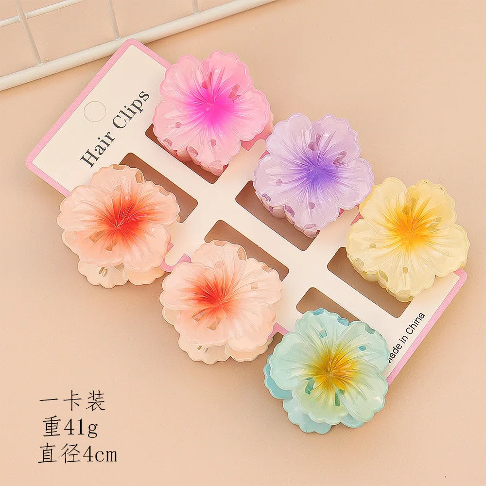 Factory Wholesale Plastic Hair Clips 6cm Frangipani Set Claw Hair Accessories in Trumpet Color for Girls