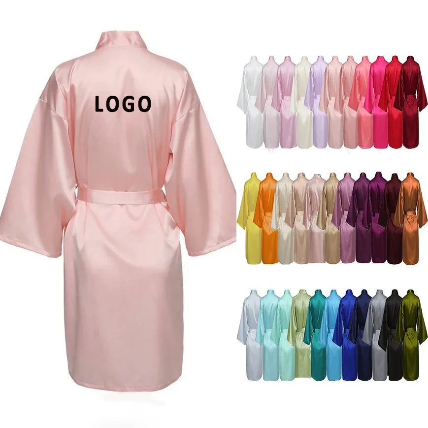 Luxury Elegant Satin Silk Robe for Women Spring Summer Bride Wedding Party Night Sleepwear Morning Kimono Dress