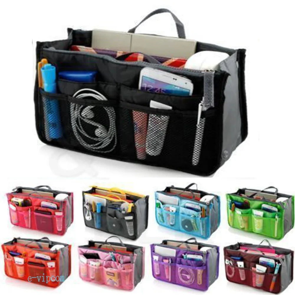 Women Nylon Travel Insert Organizer Bags Handbag Candy Color Universal Tidy Makeup Cosmetic Bag Tote Double Zipper Sundry Pouch