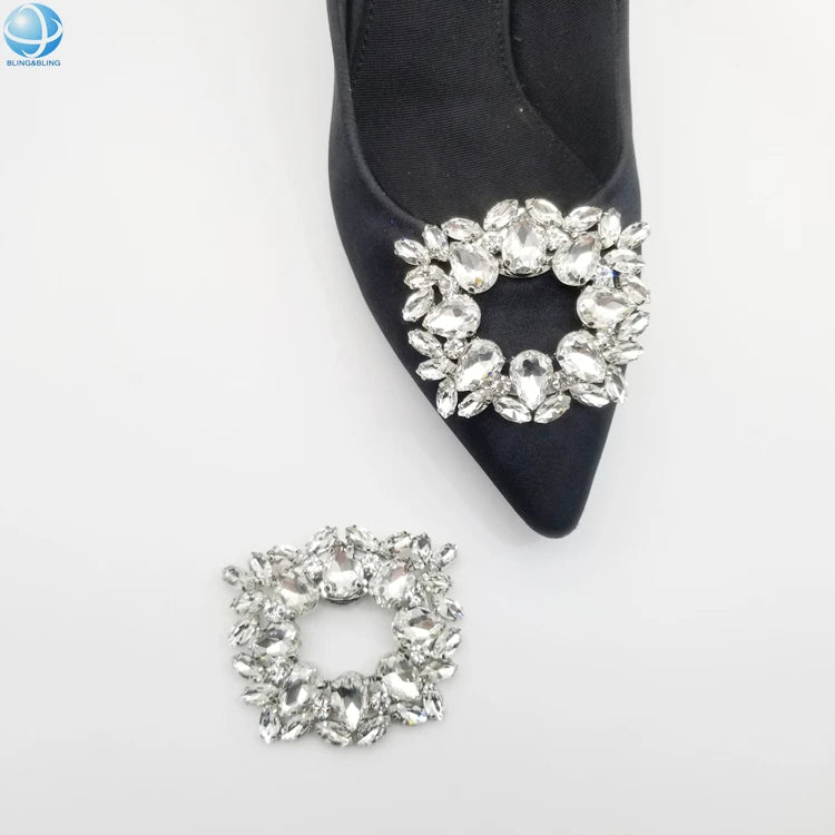 Square Metal Crystal Buckle Shoe Embellishment Jewelry Shoe Clip Decoration Accessories