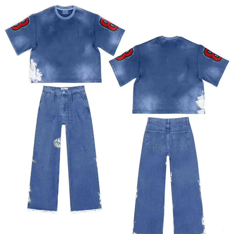 KY 100%cotton Corset Outfit Size Cargo Suit Demin Jeans Women Pants Women Set Women Pants and Top