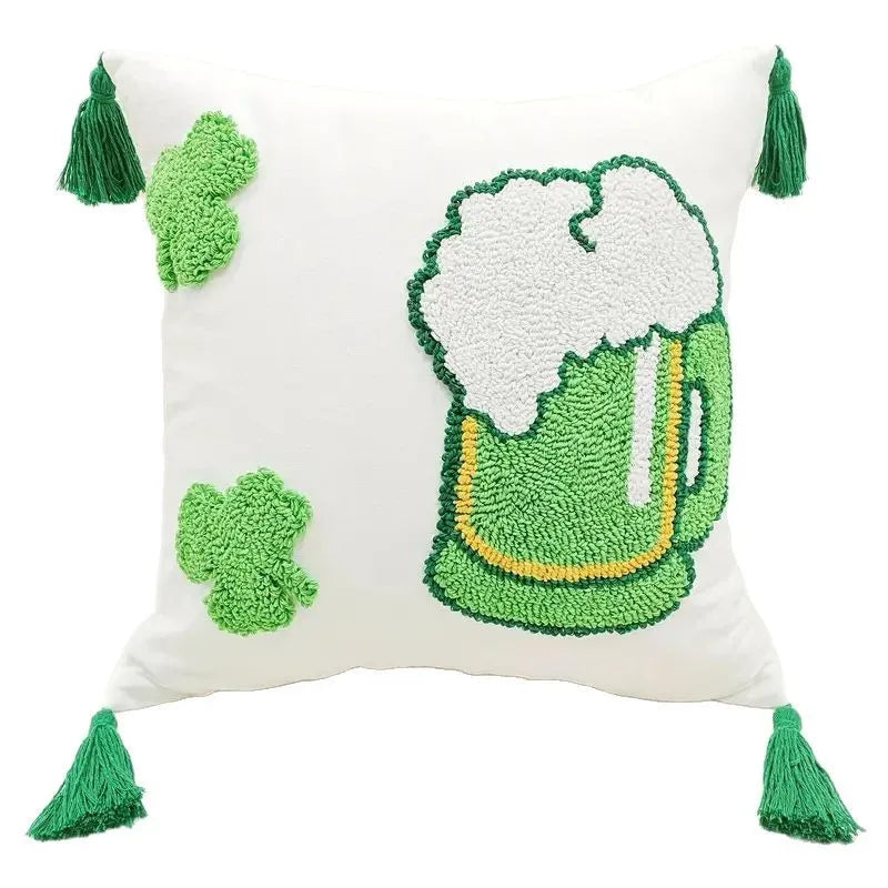 New St. Patrick's Day Plant Clover Beer Square Customizable Fleece Northern Europe Style Tufted Sofa Bedroom Decorative Cushion
