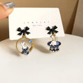 SC Japanese Style Cute Asymmetrical Oil Painting Cartoon Rabbit Earrings Funny Animal Design Black Bow Earrings for Girls
