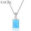 CZCITY 925 Sterling Silver Fire Blue Rectangle Shape Opal Pendant Necklace for Women Factory Wholesale