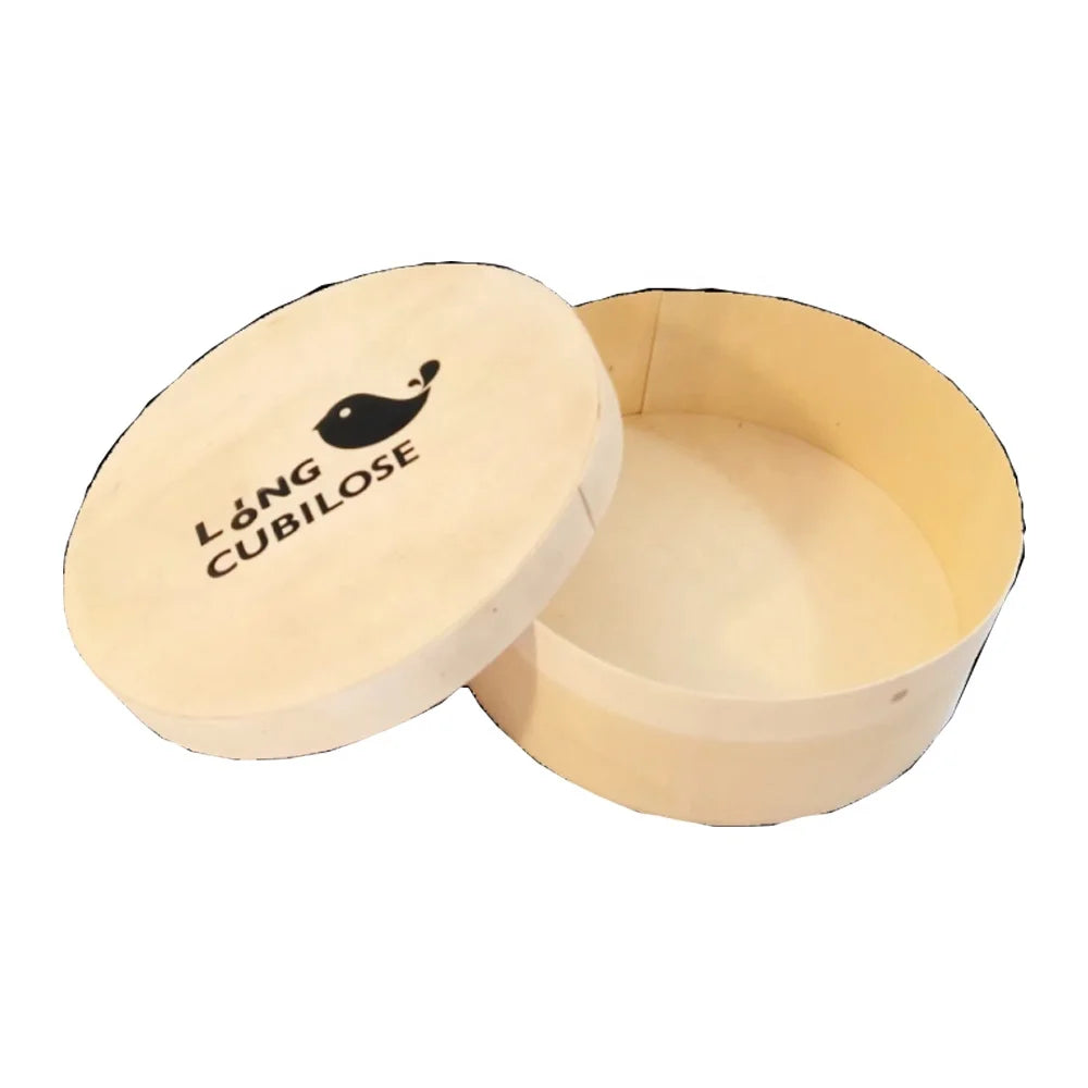 Small Round  Poplar Veneer Wooden Cheese Box  Natural Cake Baking  Wooden Tea Box