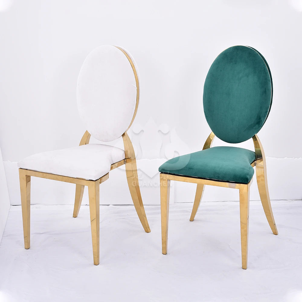 Golden Leather Round-Back Stainless Steel Chairs for Hotels Weddings Living Rooms Apartments Hospitals Workshops MegaBDM