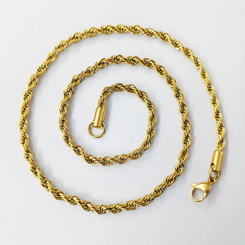 Minimalist 18K Gold Plated Rope Stainless Steel Chain Waterproof Jewelry Hip Hop Men Women Trendy Necklace MSC-0002