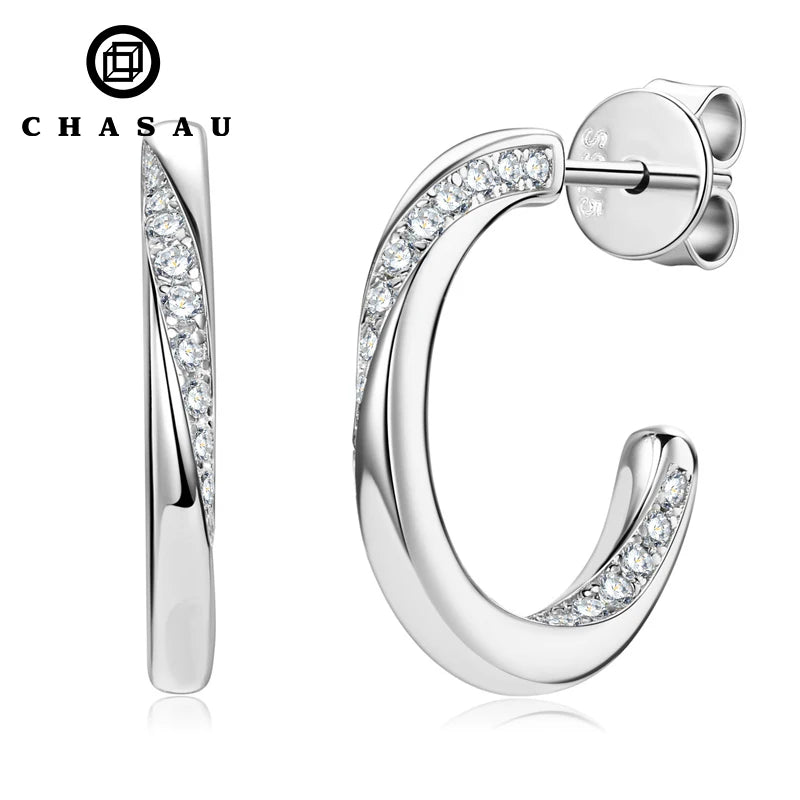 Trend Wedding Jewelry Round Cut 1.2mm Moissanite 925 Sterling Silver Half Hoop Earrings C Shape Earring for Women