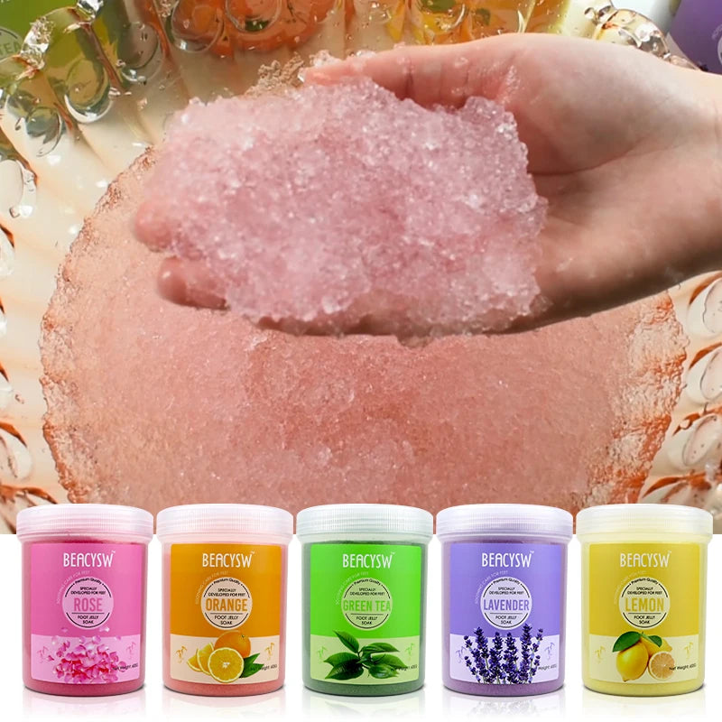 Foot Soaking Bath Powder Salt Skin Relaxing Softening Crystal Jelly Spa Pedicure Lavender Rose Lemon Orange Green Tea
