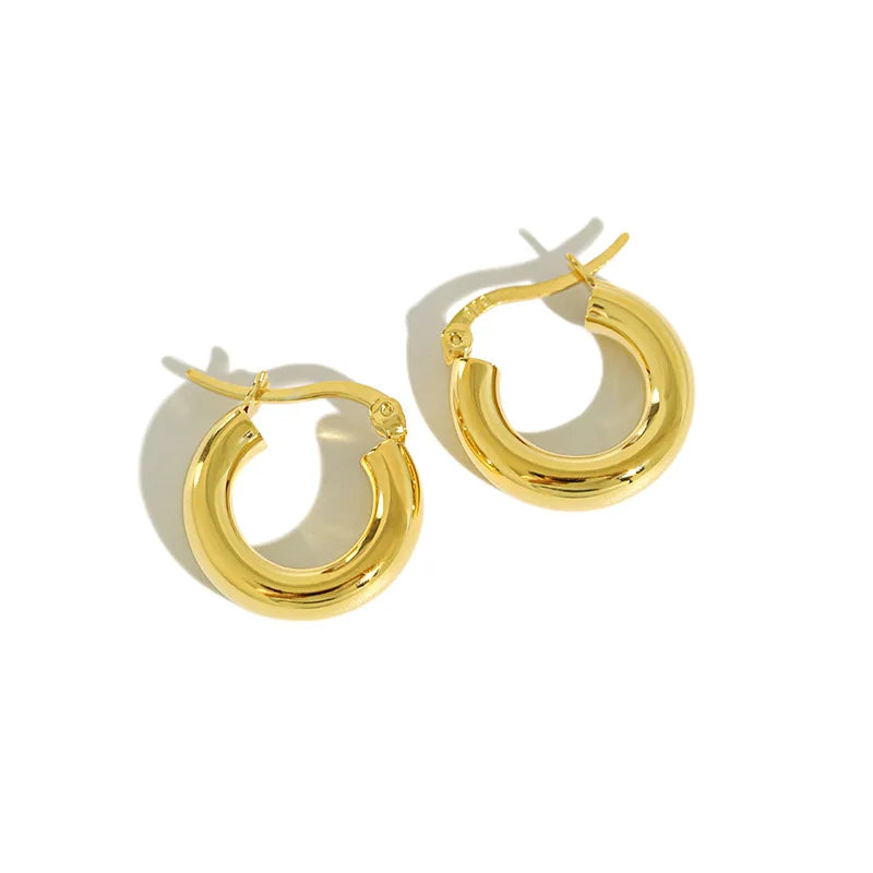Personality 16mm Small 18k Yellow Gold Wide Hinged Huggie Hoop Earrings 925 Sterling Silver Tube Hoop Earring MegaBDM