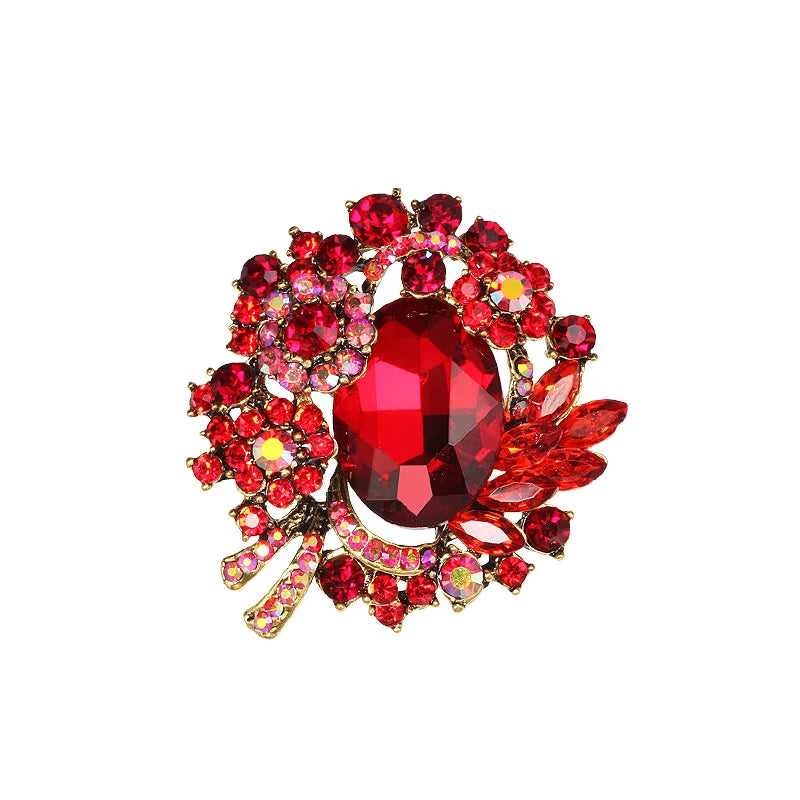 Weiman Jewelry Factory Plenty Stocks Outlet Vintage Gold Plated Red Crystal Plant Brooches