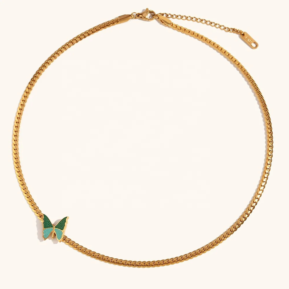 Dingran Stainless Steel PVD Gold Plated Jewelry Enamel Butterfly NK Chain Choker Necklaces for Women Accesorios Mujer