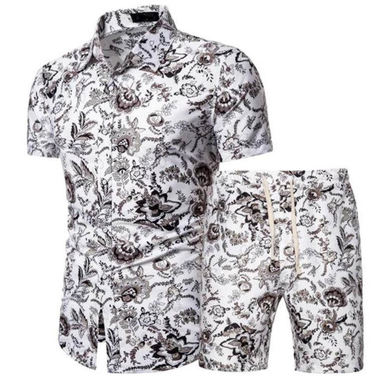 Summer Mens Shirt Fashion Gold Luxury Designer Shirts for Mens Set Fancy Hawaii Beachwear Floral Printed Mens Short Sleeve Set