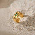 2024 Dazan New Winter HOT INS Trendy 18k PVD Gold Plated Stainless Steel Vintage Striped Green Zircon Ring Elegant Lady Jewelry