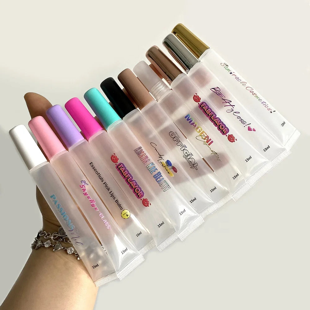 Custom logo Shinny Long Skinny Slim 15ml Private Label clear Transparent Lip Gloss Squeeze Tube