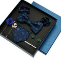 Men's 8pcs Business Suit Accessory Set Polyester Tie Bowtie Pocket Square Cufflinks Clip Pin Handkerchiefs Striped Floral Gift