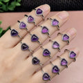 Trendy Crystal Healing Stones 925 Sterling Silver Plated Natural Amethyst Heart Ring for Anti Stress and Anxiety