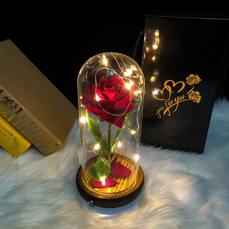 New Valentine's Day Gift Velvet Rose Flower in Glass Dome Mother's Day Gift