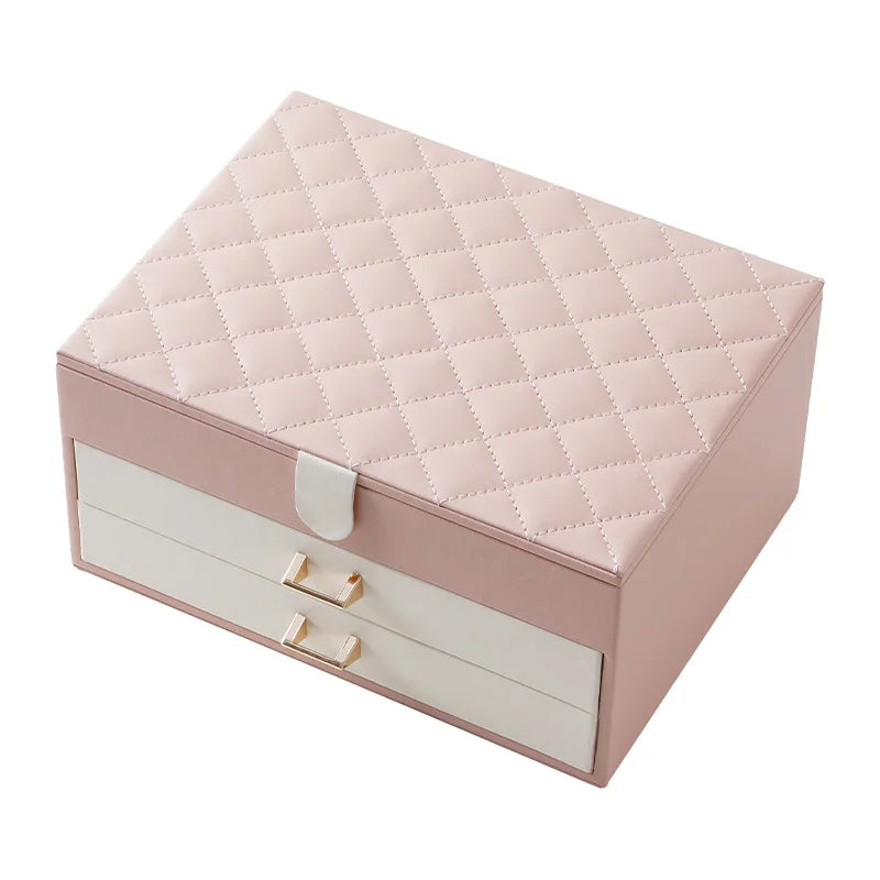 Custom Logo Luxury Contrast PU Leather Large Jewelry Box Drawer Big Watch Necklace Ring Earring Jewellery Organizer Gift Case