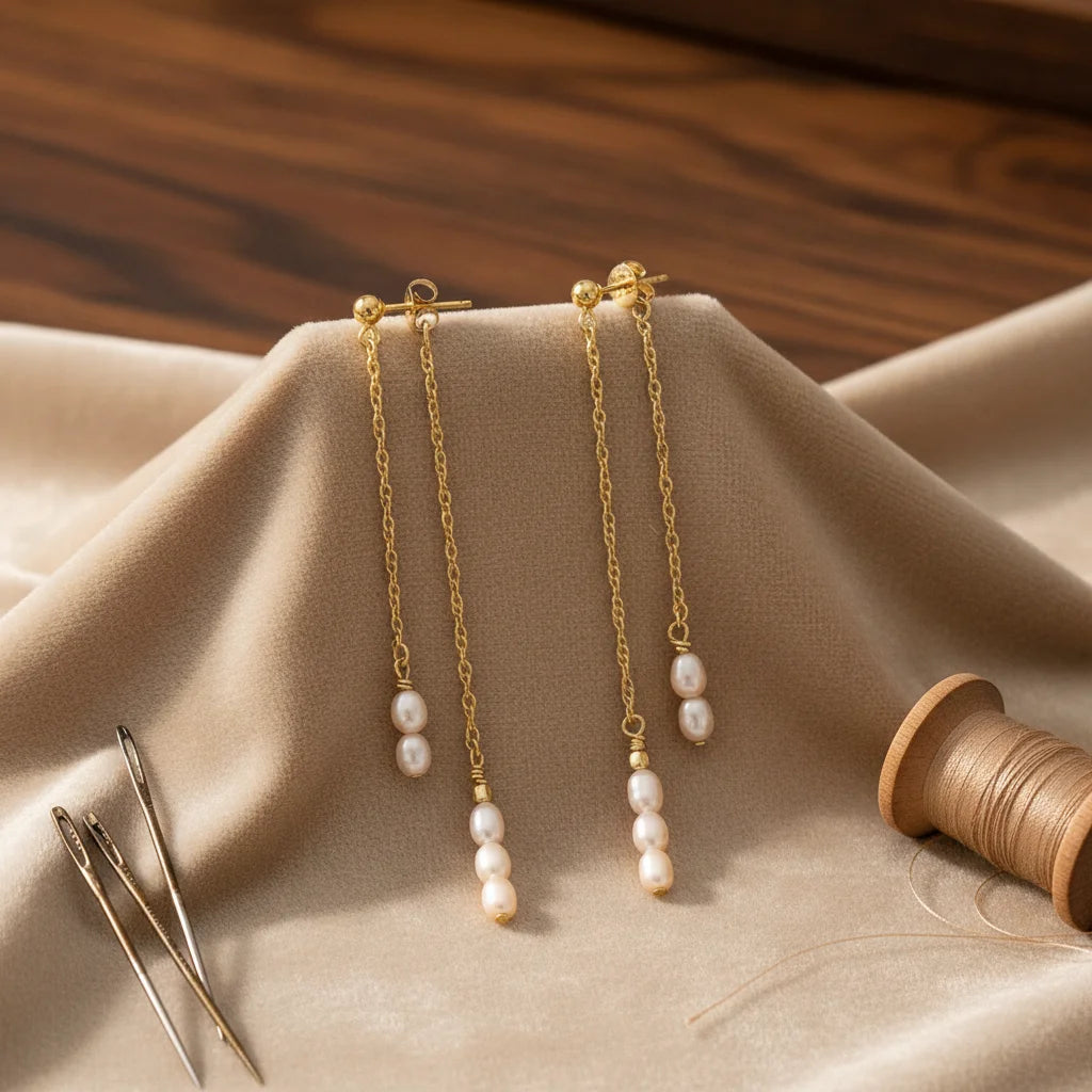 French Vintage Elegant Temperament 18K Gold Chain Long Tassel Earrings Natural Freshwater Pearl Earrings